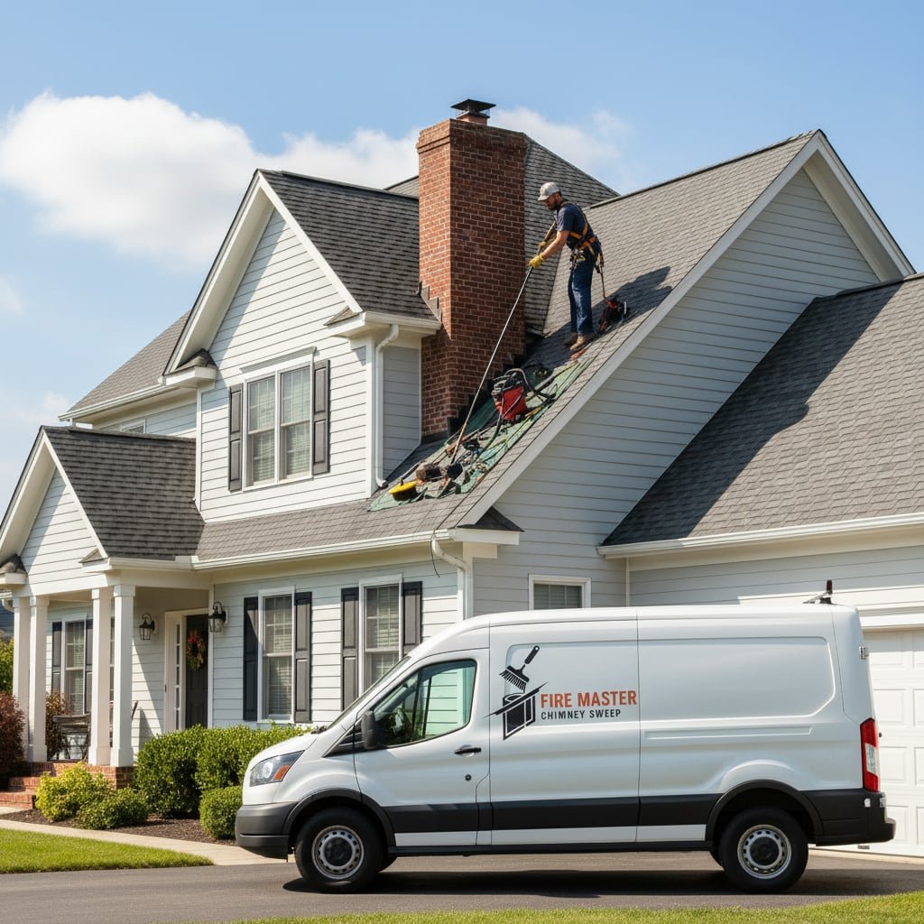 Fire Master Chimney Sweep team working on chimney